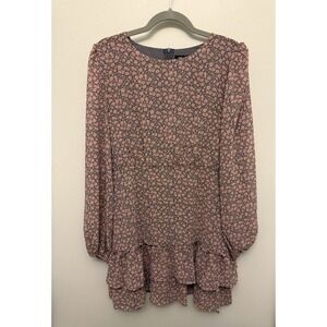 Piper &Scoot Mittoshop Ruffle Tiered Floral Mini Dress Pink Sz L Prairie Country